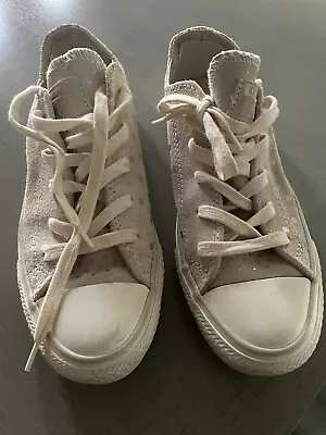 Women’s Converse Sneakers Tan Suede With Silky Gold Polka Dots Sz. 6 • £9.64