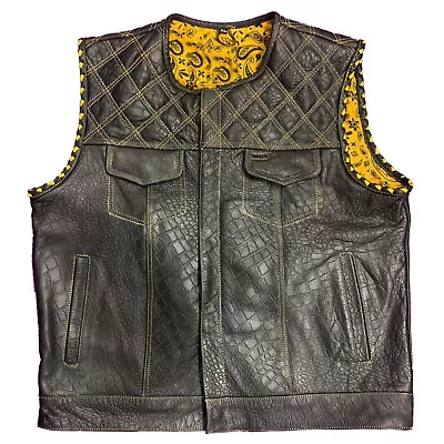 Crocodile Style Black Leather Motorcycle Vest Biker Concealed Club Vest TLP-B • $115