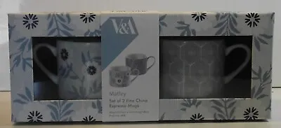 V&A Matley Set Of 2 Fine China Espresso Mugs - Brand New In Box • £5.50