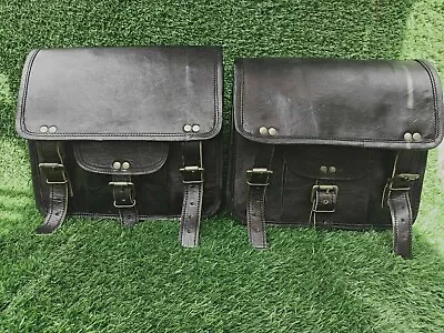 Motorcycle Leather Saddlebag Storage Bag Panniers Black Side Saddle Bag 2 Bags • $94.05