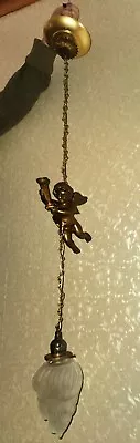 Vintage Putti Cherub Pendant With Flame Glass Shade Ceiling Fixture Chandelier • $255