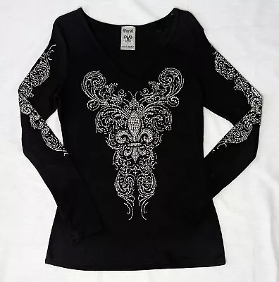 Vocal Top Womans Medium Long Sleeve Black Blouse Shirt • $9.99