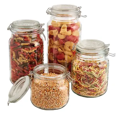 Mason Jar Kitchen Canister Set 4 Pc Jumbo Glass Jars Kitchen Storage Clamp Lid • $61.73