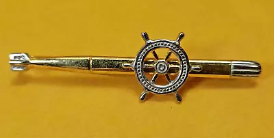 Vintage Tie Bar /Clip Navy Ship Wheel Boat & Submarine Weapon Maritime Gold Tone • $7.99