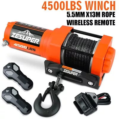 ZESUPER 12V Electric Winch 4500lb Synthetic Rope Boat Winch ATV Trailer 4WD 4X4 • $149