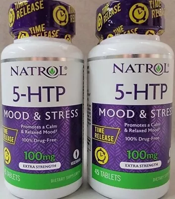 2  Natrol 5-HTP Time Release Tablets Mood & Stress 100Mg 45 Tablets 9/2024 • $11.99