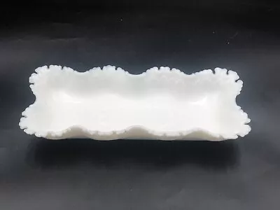 Vintage Victorian Lacy Milk Glass Tray Trinket Or Relish Dish 10.5” X 4” - D2 • $16.50