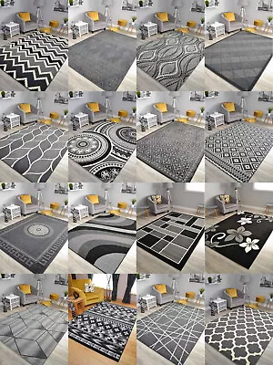 Black Grey Silver Rugs Small Extra Large Big Huge Size Floor Carpets Mat Cheap • £86.99