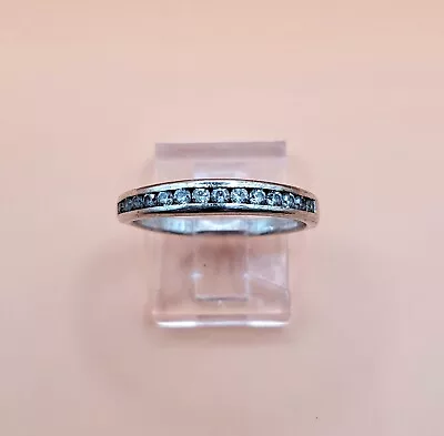 Sterling Silver Band Ring Size Q. Cubic Zirconia Stones. Hallmarked 925 CZ  • £14