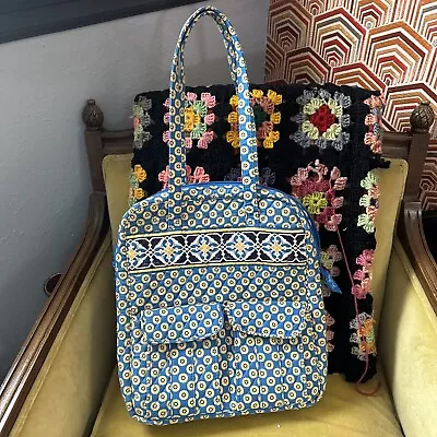 Vera Bradley Riviera Blue Tall Zip Tote Fabric Laptop Book Bag W/ Pockets EUC • $1