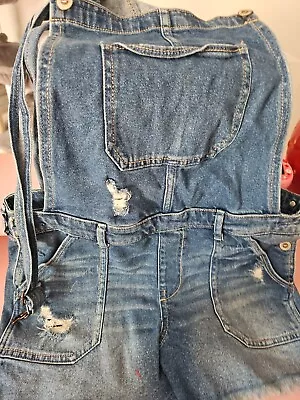 Hollister Denim Boyfriend Short Overalls Size L Large Used C1 • $15