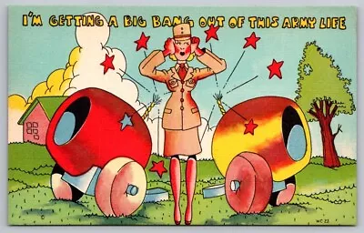 Comic Postcard Halverson Beals WC-23 WAC Soldier Standing Between Two Cannons • $6.76
