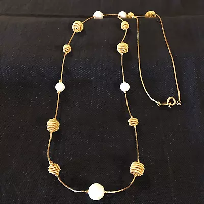 £3.23 • Buy Vintage Trifari Station Necklace ~ Gold Tone Coiled Beehive With Faux Pearls