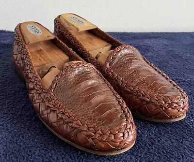 Moreschi Ostrich Woven Loafers / Shoes Men Sz 7.5 Uk / 8.5 D Usa • $129.95