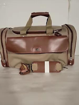 Cutter & Buck Canvas Leather Weekender Duffel Overnighter Travel Bag Houndstooth • $64.95