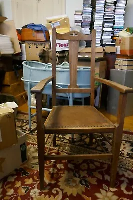 £148 • Buy Vintage Oak Handmade Chair, Arts & Crafts Style Mackintosh Leather Seat Unrestor