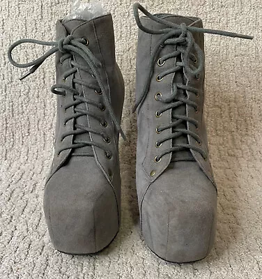 Jeffrey Campbell Gray Suede Platform Lita Shoes Hells 40 9.5 10 Lace Up • $81.33