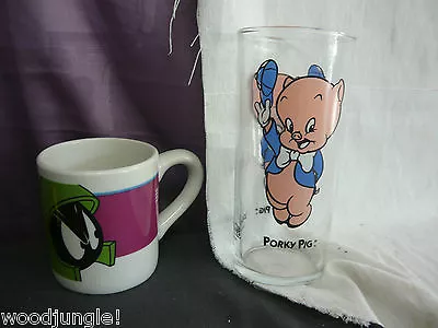 2 Vintage Looney Tunes Glass Cup  Marvin The Martian Gibson Porky Pig Coffee • $19.95