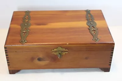 Vtg Cedar Wood Jewelry Keepsake Footed Box W Brass Hardware PILLIOD • $20