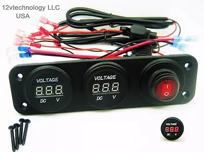 Two 12V Battery Bank Voltmeter Monitor RV Marine House Starting 60  Wires Switch • $27.95