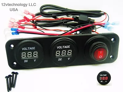 Two 12V Battery Bank Voltmeter Monitor RV Marine House Starting W/Wires Switch • $24.95