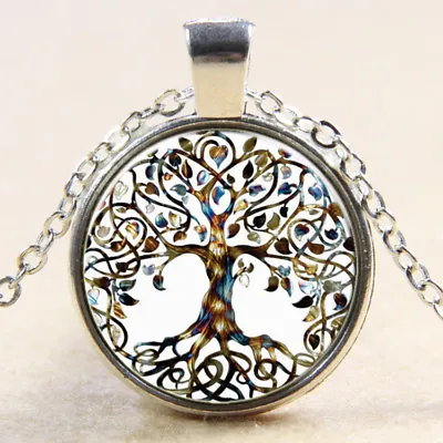 Tree Of Life Glass Dome Cabochon Silver Plated Necklace Jewellery 18  JP200M • £3.99