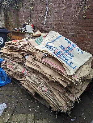 5 X Empty Old Hessian / Jute Coffee Sacks Random Designs All In A Very Good Cond • £9.50