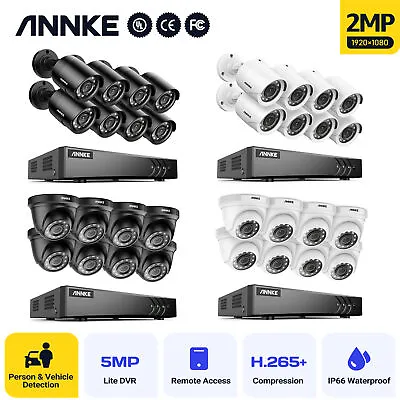 ANNKE 1080p CCTV System 2MP Security Camera 5MP 8CH H.265+ DVR Remote Access Kit • £187.71