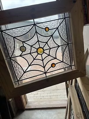 SG4431 Vintage Stained Glass Jeweled Spiderweb Window 16.75 X 18.75 • $425