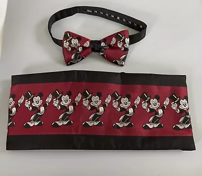 Vintage Bow Tie Mickey Mouse Pre-Tied Adjustable Cummerbund Maroon 100% Silk • $40
