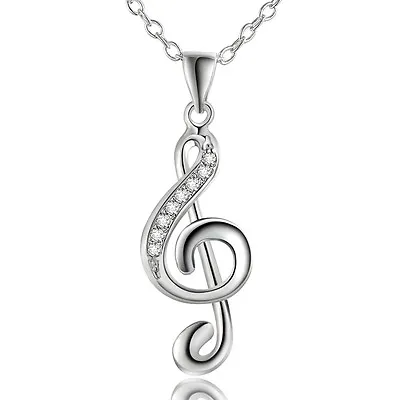 SOLID Lady 925 Silver Cute Nice Fashion Women Wedding Music Note Necklace LN11 • $1.69
