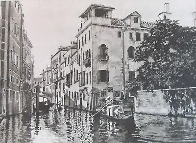 Giuseppe D'Amico White Silk Etching Italian Venezia - Rio Pinelli Boat Canal • $35