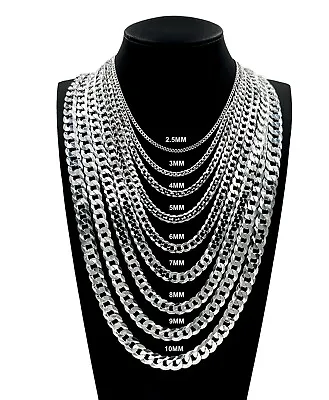 Real 925 SOLID Sterling Silver Mens CURB CUBAN Chain Necklace Or Bracelet ITALY • $23.99