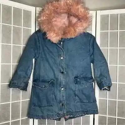 Zara Girls Outerwear Denim Jacket With Faux Fur Hood Size 8 • $16.24