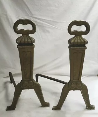 Vintage MCM United Mfg Brass & Cast Iron Andirons (Set) 15 3/4” Tall 1023 • $40