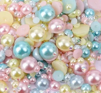 Mixed Flat Back Pearls Rhinestones Embellishments Face Gems Craft Card Making • £5.99