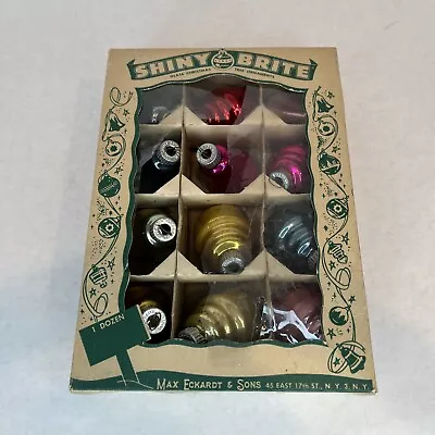 Shiny Brite Assorted Glass Christmas Bell Acorn Ornaments Set Of 12 Original Box • $64.97