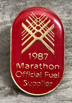 1987 Marathon Official Fuel Supplier Pan Am Games Lapel Hat Jacket Vest Bag Pin • $8.63
