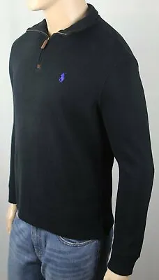 Polo Ralph Lauren Black 1/2 Half Zip Estate Rib Sweater Royal Blue Pony NWT • $63.99