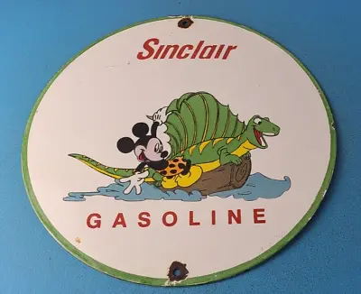 Vintage Sinclair Gasoline Sign - Dinosaur Mickey Mouse Porcelain Gas Pump Sign • $144.47