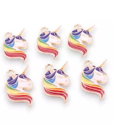 6 Unicorn Rainbow Gold Plated Enamel Charms Jewellery Making Supplies • £4.20