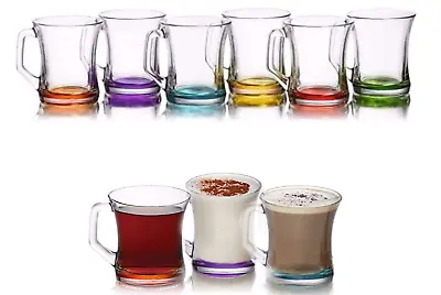 Coloured Set Of 6 Glasses Tea Coffee Cappuccino Cups Hot Drink Mugs Gift • £22.99