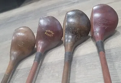 4 Antique Vintage Hickory Wood Shaft Golf Woods Honeyman Chicago Brassie Spoon • $109