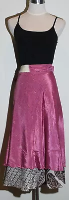 Long Vintage Silk Sari Hippie Boho Reversible Magic Wrap Skirt • $29.99