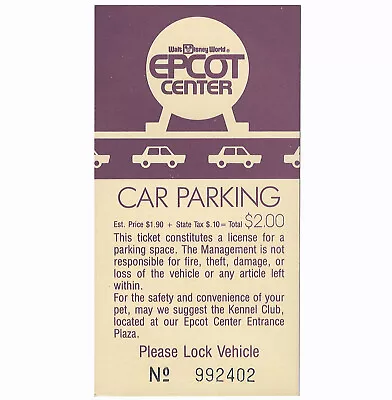 Vintage Walt Disney World EPCOT Parking Ticket Dated 1985 • $11.99