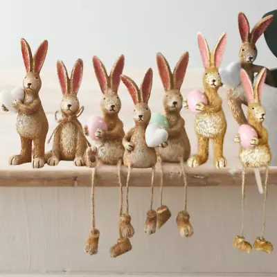 Easter Bunny Rabbit Decoration With Polka Dot Egg Heart Standing Rabbit Ornament • £7.49