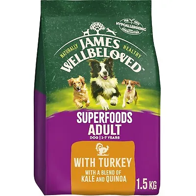 1.5kg James Wellbeloved Superfoods Adult Dry Dog Food Turkey Kale & Quinoa • £13.61