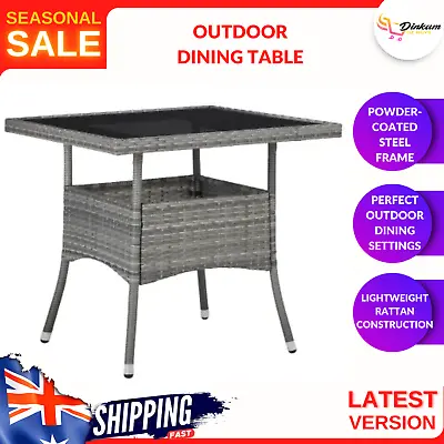 $304.79 • Buy Outdoor Dining Table Grey Poly Rattan Tempered Glass Patio Yard Garden Furniture