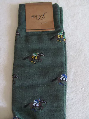 J.Crew Lightweight Critter Dress Socks-Jockey W/ Race Horses- Men's One Size-NWT • $15.99