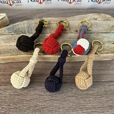 Monkey Fist Rope Knot Bell Pull W/ Brass Shackle - 4.5  - Hand Tied Key Chain • $12.97